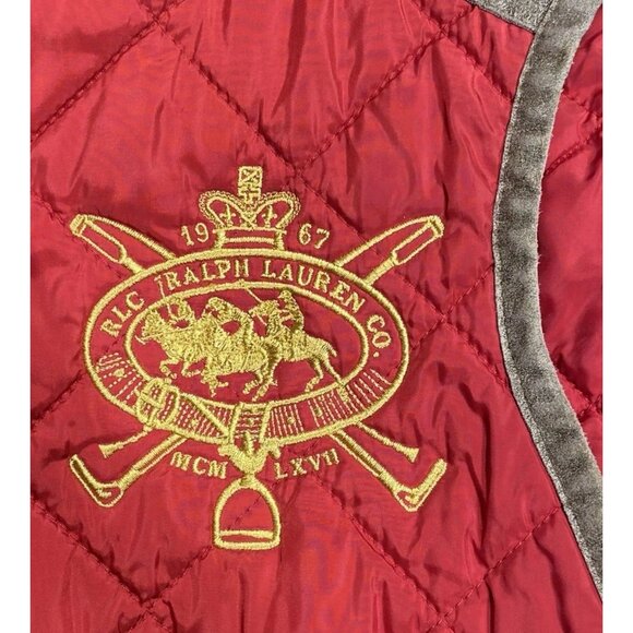 Ralph Lauren Women Red Quilted Vest Sz L Oversized Pony Logo Puff Preppy Retro - Picture 4 of 5